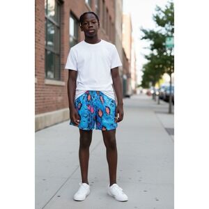 Inaka Power youth Blue Snakeskin Mesh Basketball Shorts Orange Logo Size Large